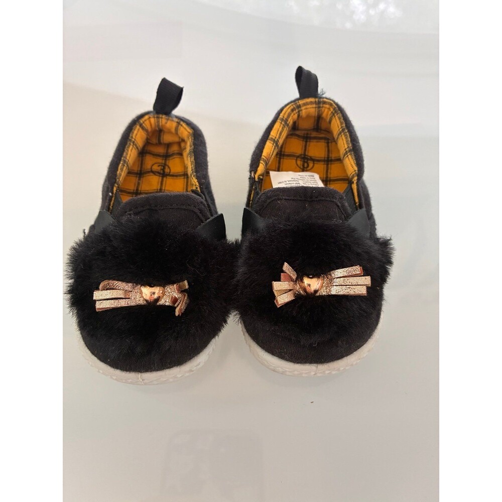 SG Footwear Toddler Girls Black Fuzzy Cat Slip-On Shoes – Size 3